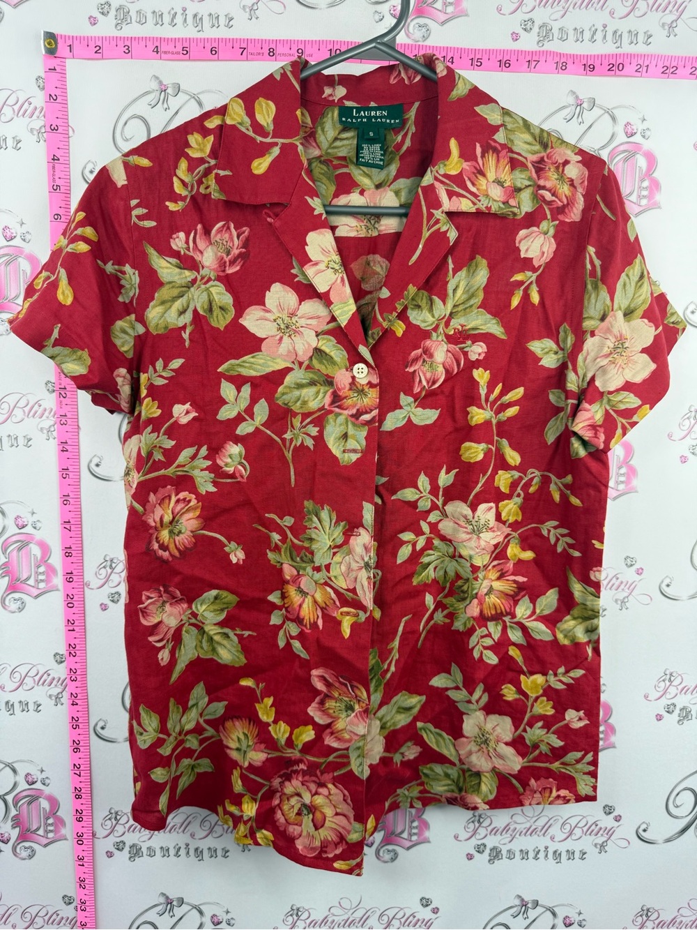 Ralph Lauren linen shirt Red Floral Short-Sleeve Button Down Shirt